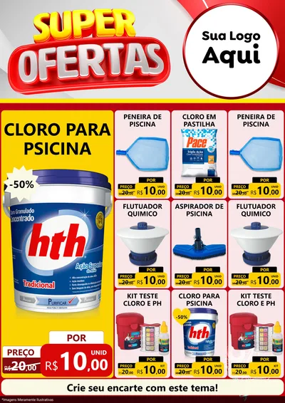 Modelo de Encarte para Encarte A4 Vertical com o tema Super Ofertas para Produtos para Piscina