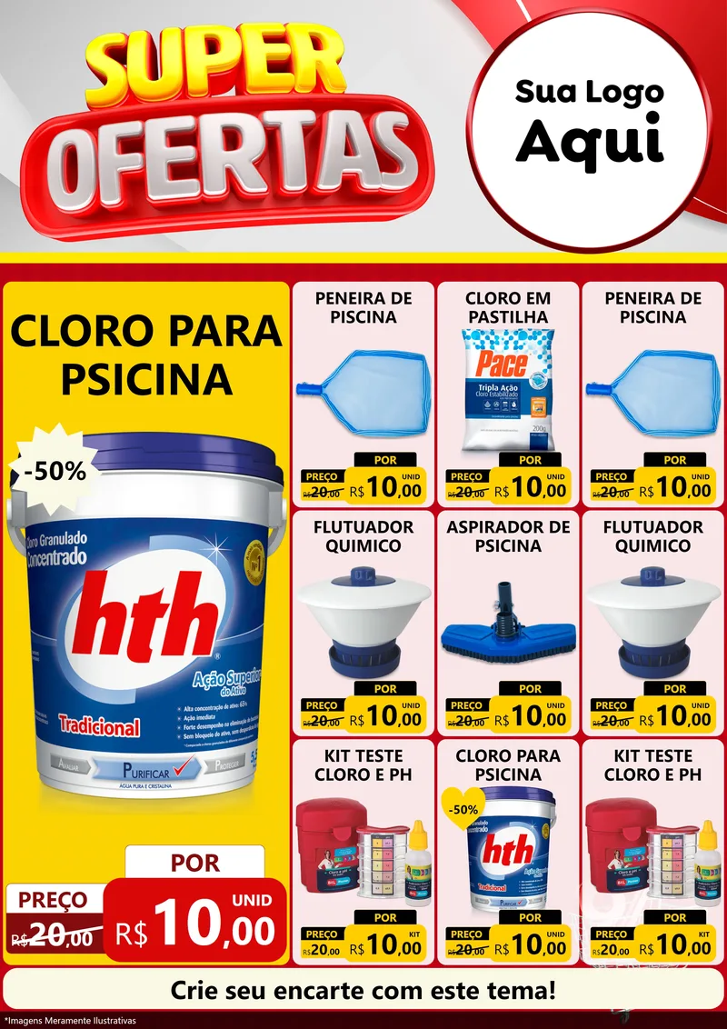 Modelo de Encarte para Encarte A4 Vertical com o tema Super Ofertas para Produtos para Piscina