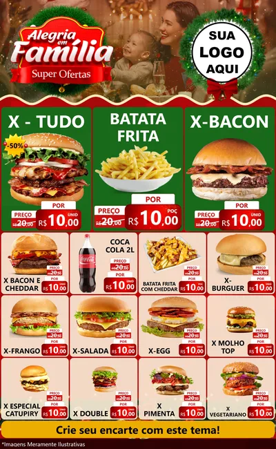 Modelo de Encarte para Encarte Grande com o tema Alegria Em Família - Super Ofertas para Hamburgueria