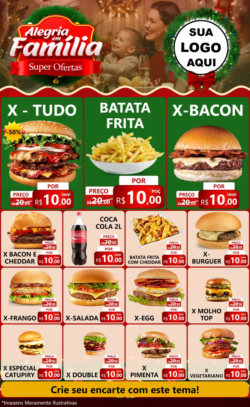 Modelo de Encarte para Encarte Grande com o tema Alegria Em Família - Super Ofertas para Hamburgueria