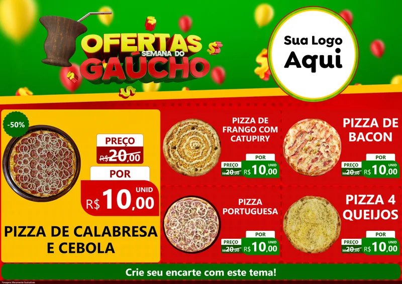 Modelo de Encarte para Encarte A4 Horizontal com o tema Ofertas Semana Do Gaúcho para Pizzaria