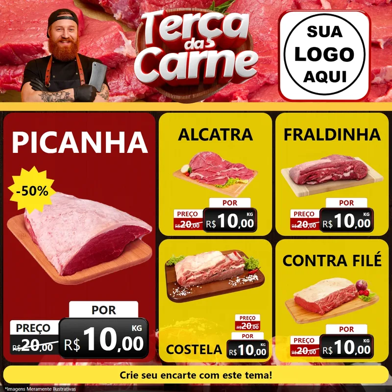 Modelo de Rede Social para Feed Facebook com o tema Terça das Carnes para Açougue