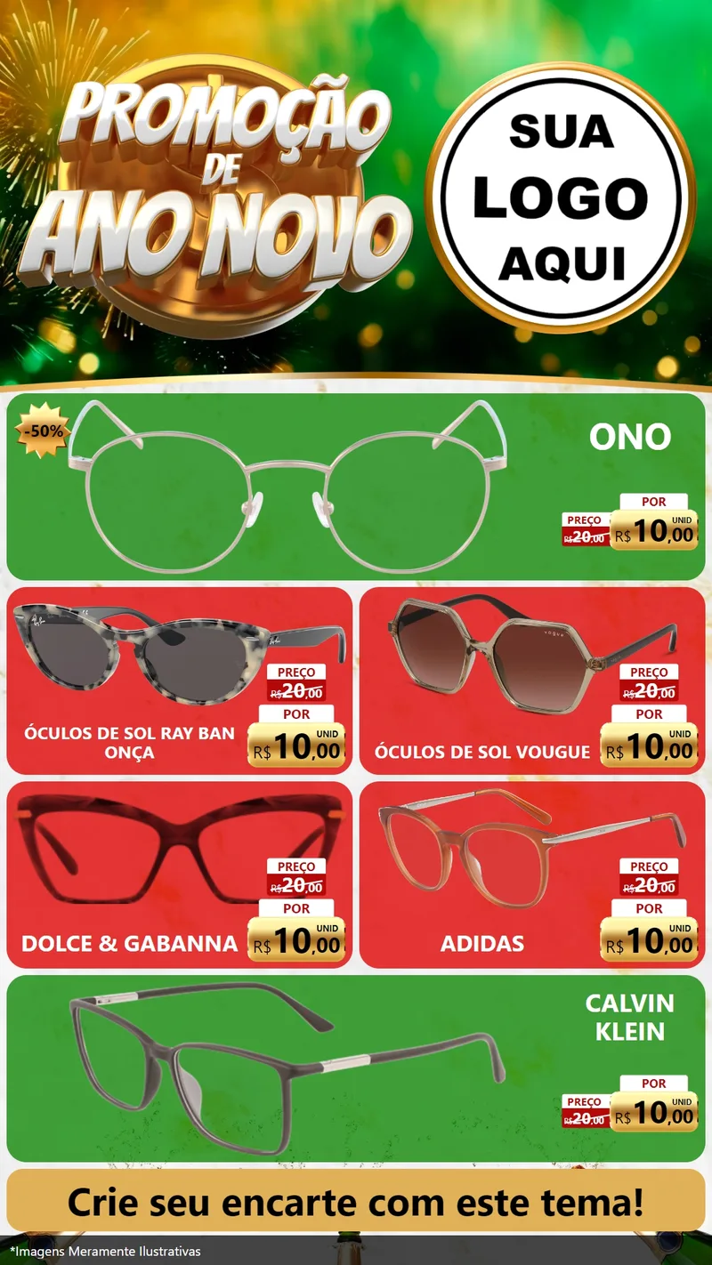 Modelo de TV para TV Vertical com o tema Promoção de Ano Novo para Óticas