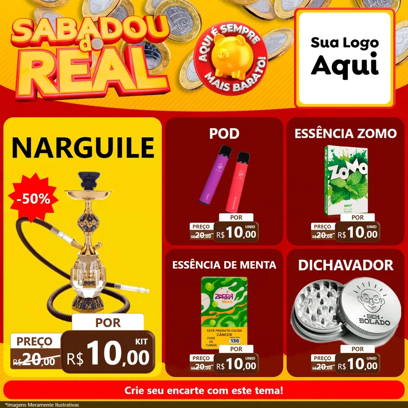 Modelo de Rede Social para Feed Facebook com o tema Sabadou do Real para Tabacaria