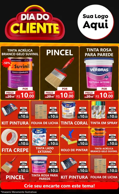 Modelo de Encarte para Encarte Grande com o tema Dia do Cliente para Tintas e Ferramentas
