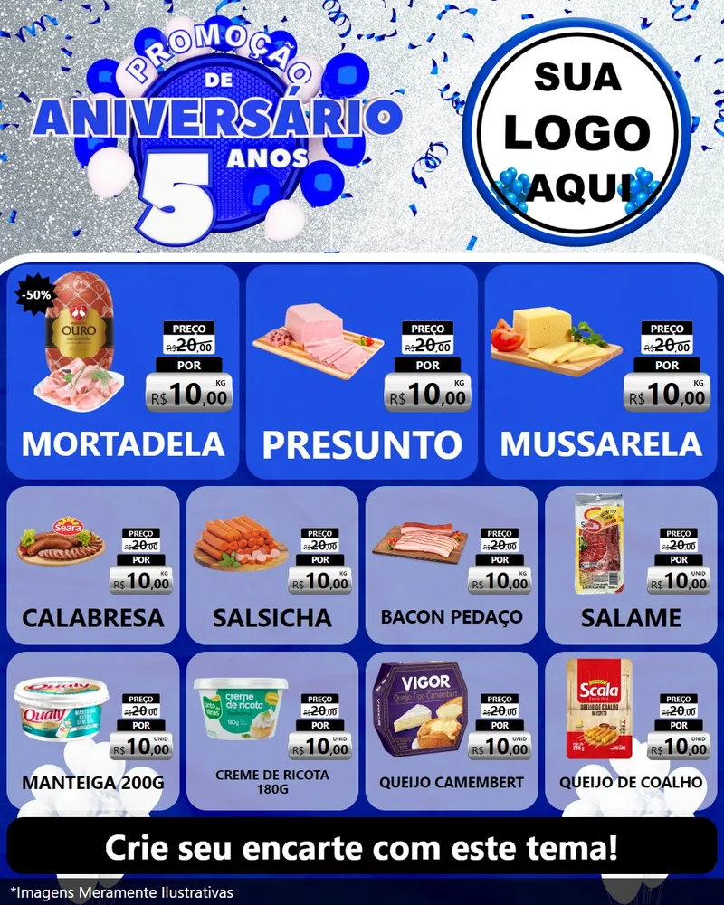 Modelo de Rede Social para Feed Instagram com o tema Promoção de Aniversário - 5 Anos para Frios e Laticínios