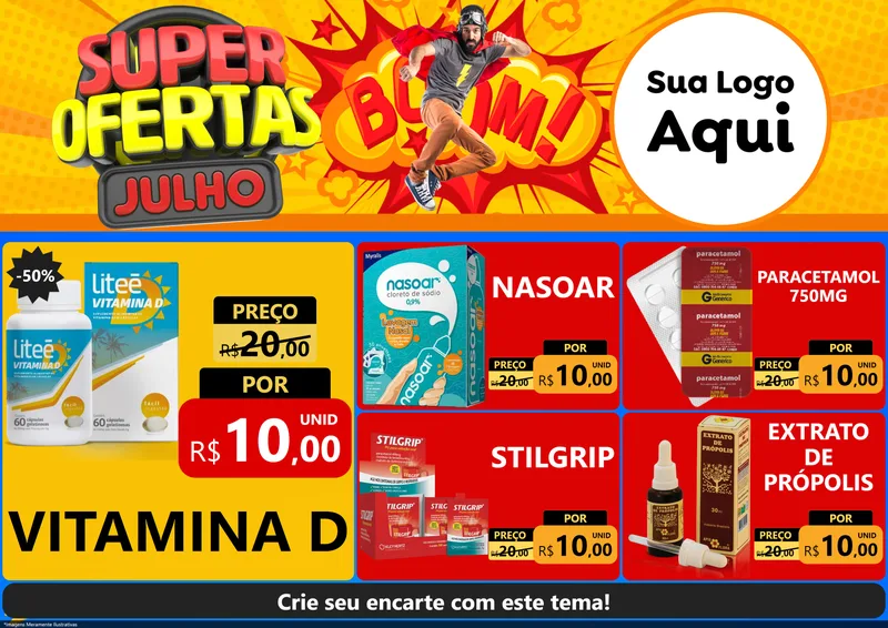 Modelo de Encarte para Encarte A4 Horizontal com o tema Super Ofertas Julho para Farmácia