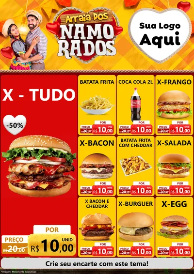 Modelo de Encarte para Encarte A4 Vertical com o tema Arraiá dos Namorados para Hamburgueria
