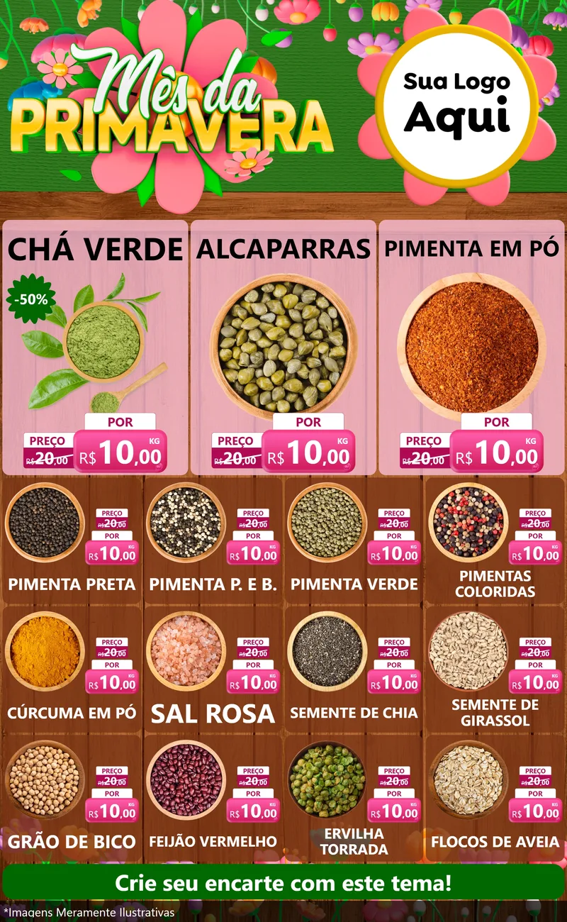 Modelo de Encarte para Encarte Grande com o tema Mês da Primavera para Produtos Naturais