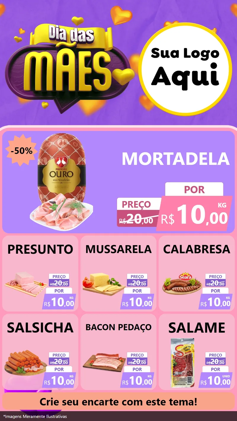 Modelo de Rede Social para Stories com o tema Dia das Mães para Frios e Laticínios