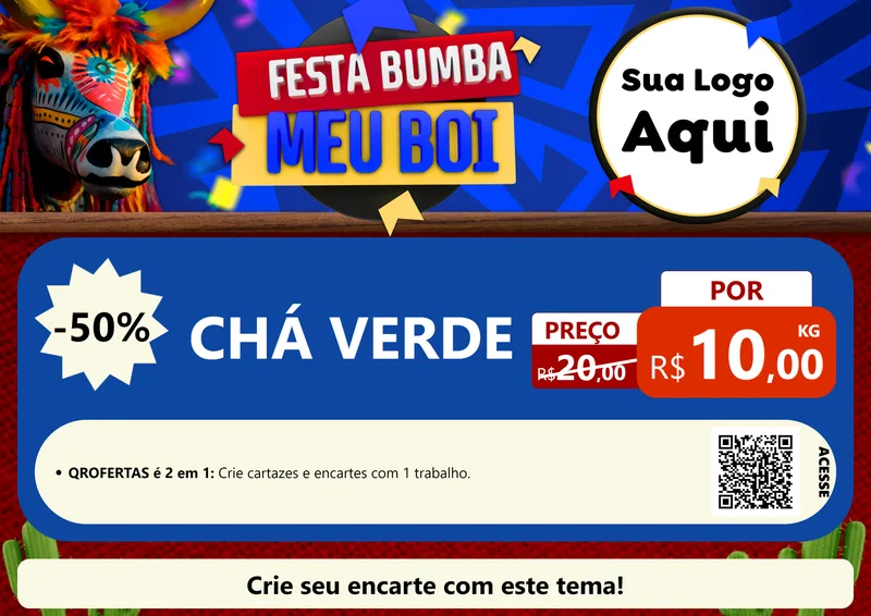 Modelo de Cartaz para Cartaz A4 Horizontal com o tema Festa Bumba meu Boi para Produtos Naturais