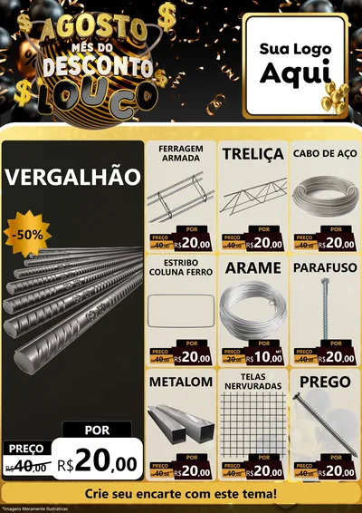 Modelo de Encarte para Encarte A4 Vertical com o tema Agosto Mês do Desconto Louco para Ferragens