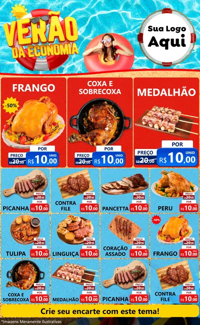 Modelo de Encarte para Encarte Grande com o tema Verão da Economia para Assados