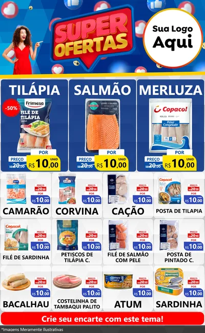Modelo de Encarte para Encarte Grande com o tema Super Ofertas para Peixaria