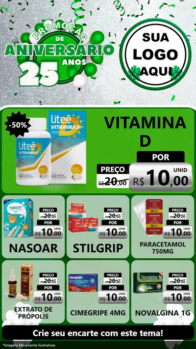 Modelo de Rede Social para Stories com o tema Promoção de Aniversário - 25 Anos para Farmácia