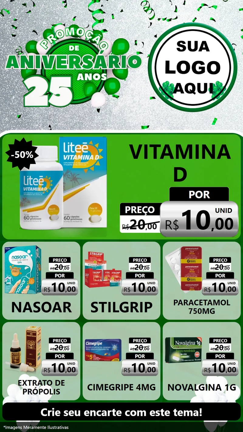 Modelo de Rede Social para Stories com o tema Promoção de Aniversário - 25 Anos para Farmácia