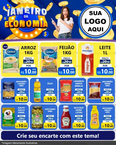 Modelo de Rede Social para Feed Instagram com o tema Janeiro da Economia para Supermercado
