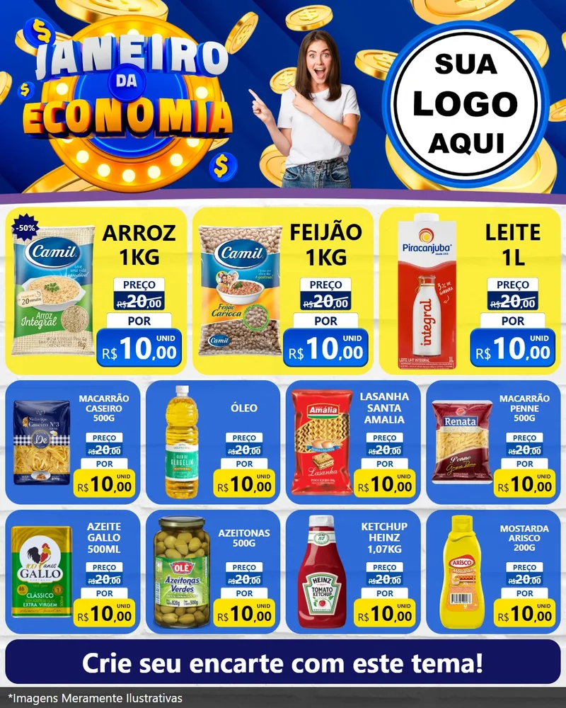 Modelo de Rede Social para Feed Instagram com o tema Janeiro da Economia para Supermercado