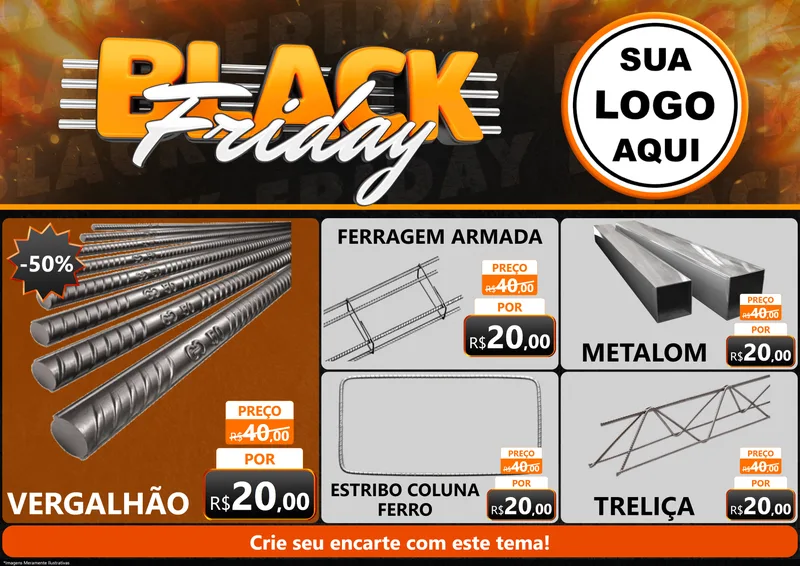 Modelo de Encarte para Encarte A4 Horizontal com o tema Black Friday para Ferragens