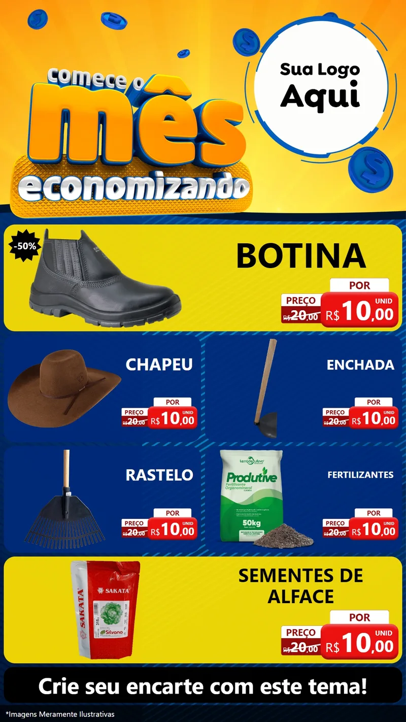 Modelo de TV para TV Vertical com o tema Comece O Mês Economizando para Agropecuária