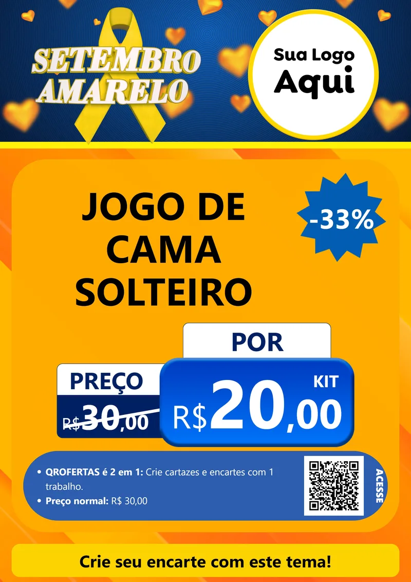 Modelo de Cartaz para Cartaz A4 Vertical com o tema Setembro Amarelo para Cama, Mesa e Banho