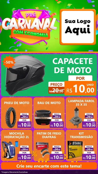 Modelo de Rede Social para Stories com o tema Pré-Carnaval Com Economia para Moto peças