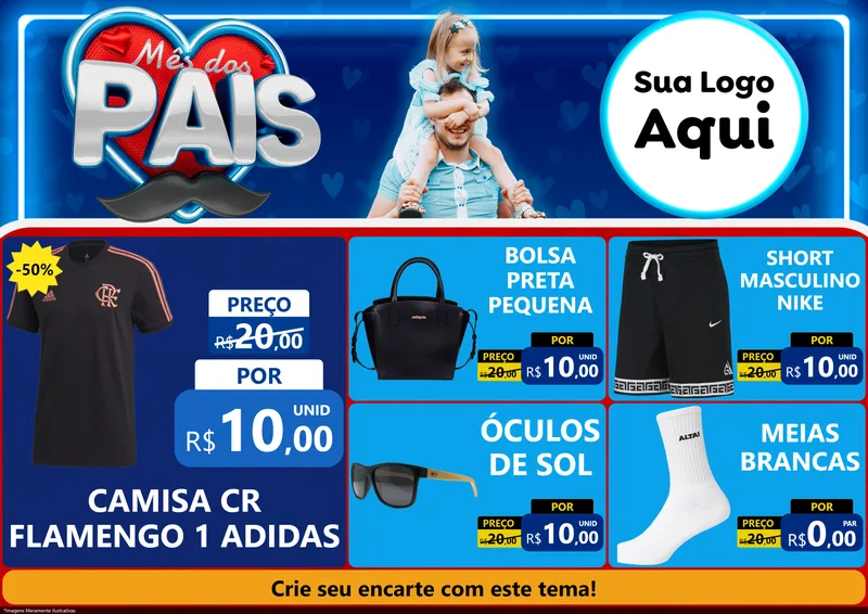 Modelo de Encarte para Encarte A4 Horizontal com o tema Mês Dos Pais para Roupas e acessórios