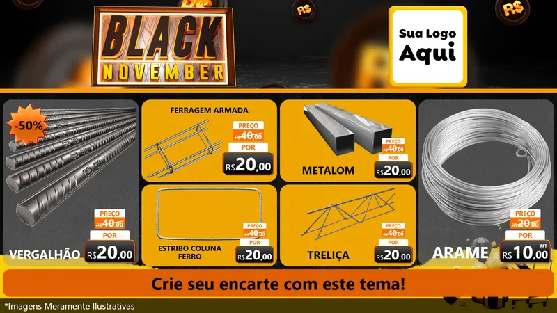 Modelo de TV para TV Horizontal com o tema Black November para Ferragens