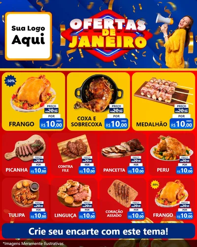 Modelo de Rede Social para Feed Instagram com o tema Ofertas de Janeiro para Assados