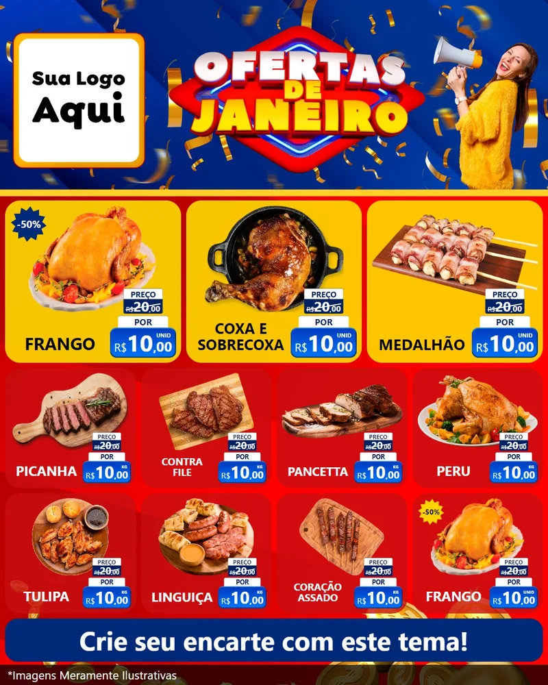 Modelo de Rede Social para Feed Instagram com o tema Ofertas de Janeiro para Assados