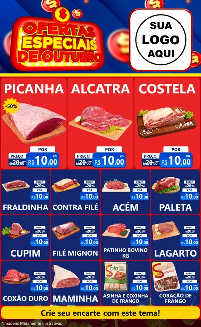 Modelo de Encarte para Encarte Grande com o tema Ofertas Especiais de Outubro para Açougue