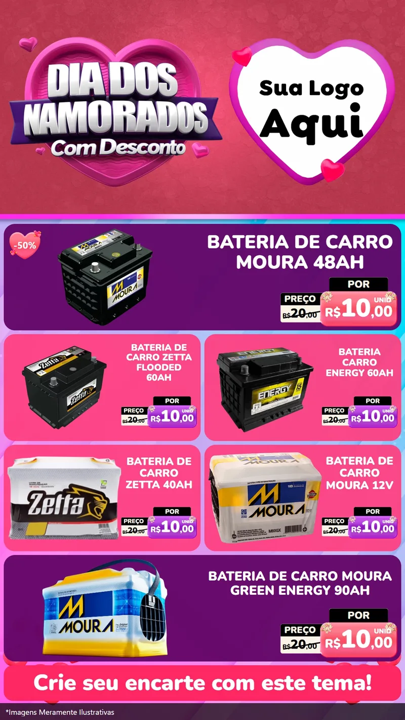 Modelo de TV para TV Vertical com o tema Dia Dos Namorados Com Desconto para Baterias Elétricas