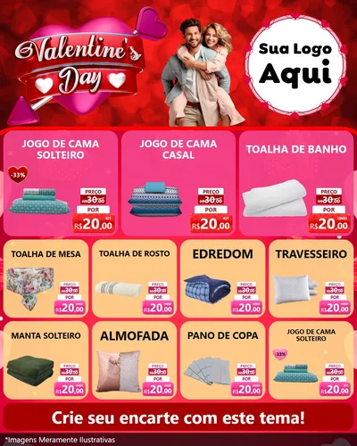 Modelo de Rede Social para Feed Instagram com o tema Valentine's Day para Cama, Mesa e Banho