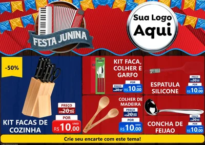 Modelo de Encarte para Encarte A4 Horizontal com o tema Festa Junina para Utilidades Domésticas