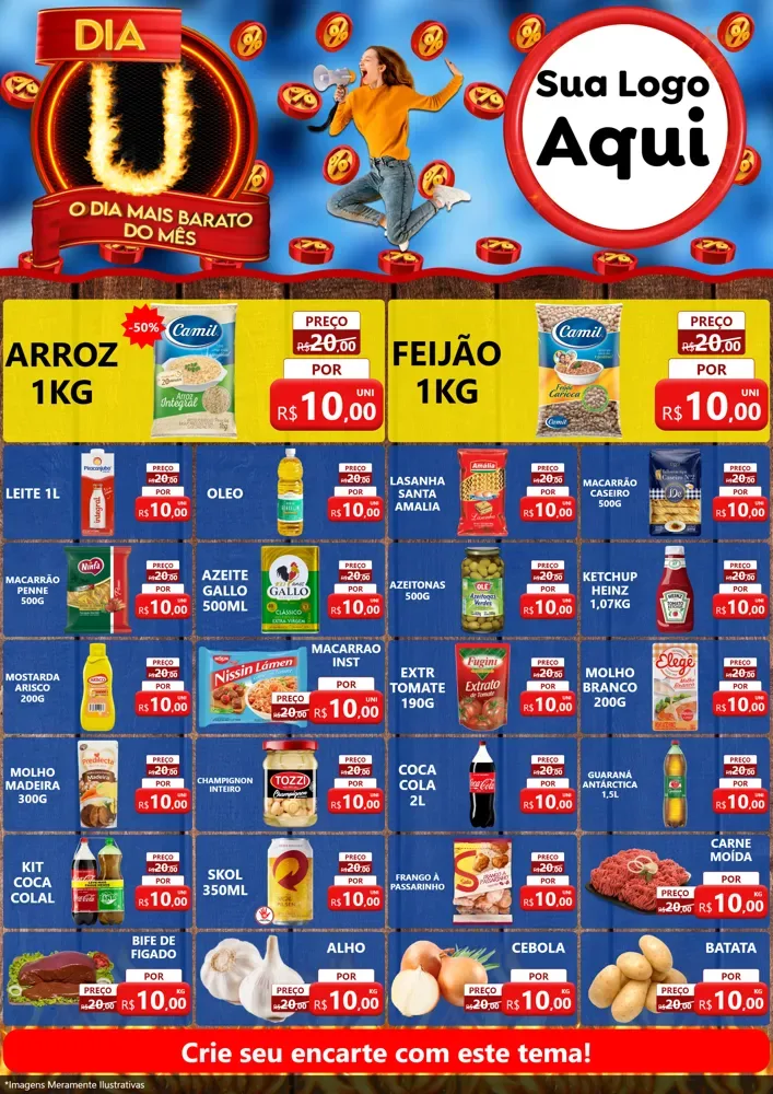 Modelo de Encarte para Encarte A4 Vertical com o tema Dia U - O Dia Mais Barato Do Mês para Supermercado