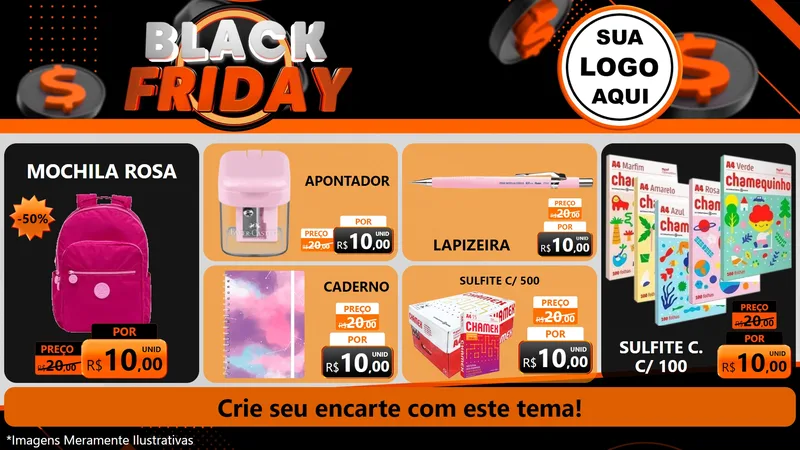 Modelo de TV para TV Horizontal com o tema Black Friday para Papelaria