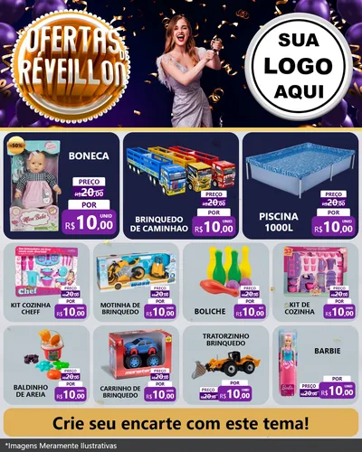 Modelo de Rede Social para Feed Instagram com o tema Ofertas de Réveillon para Brinquedos