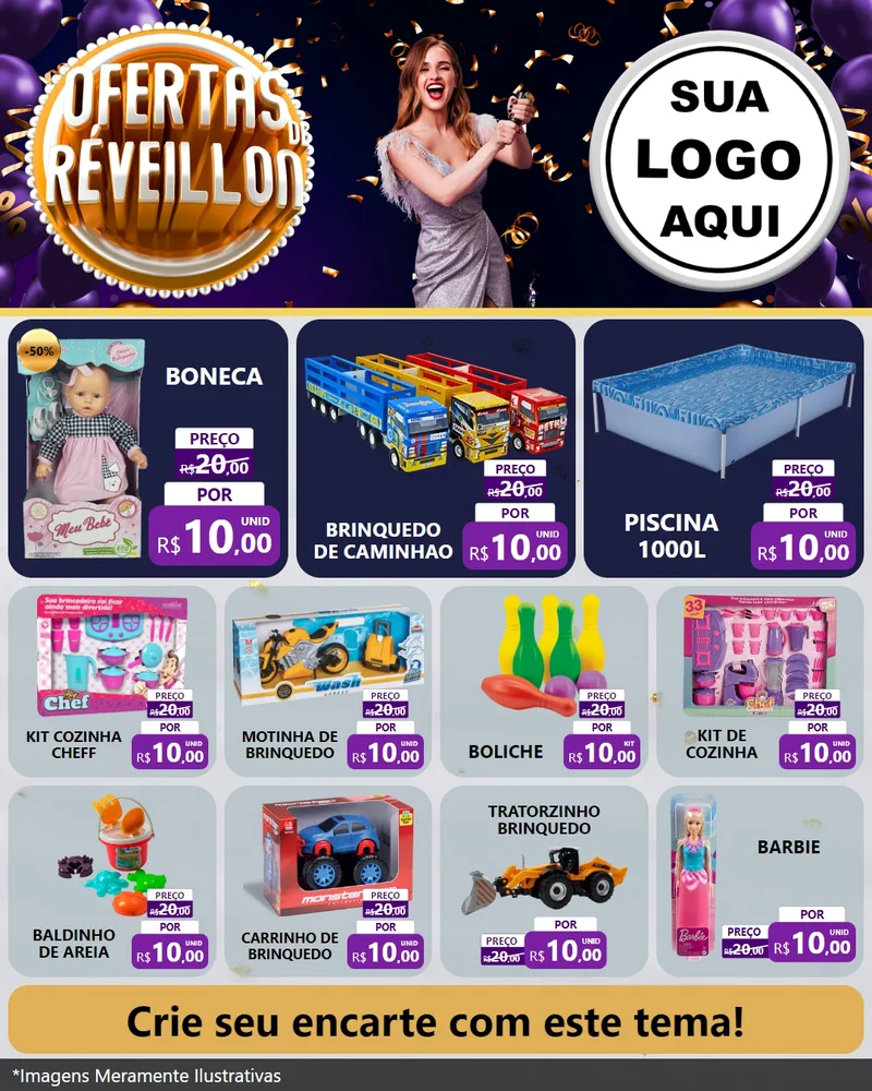 Modelo de Rede Social para Feed Instagram com o tema Ofertas de Réveillon para Brinquedos