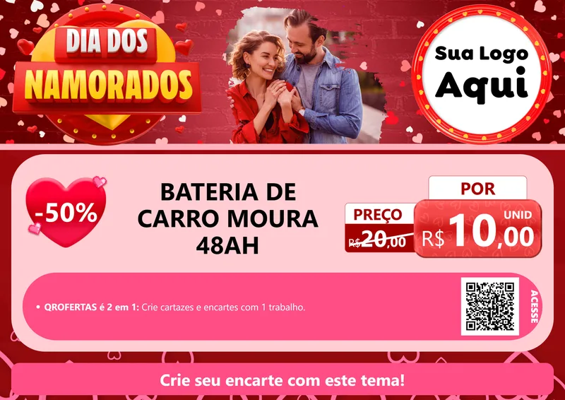 Modelo de Cartaz para Cartaz A4 Horizontal com o tema Dia Dos Namorados para Baterias Elétricas
