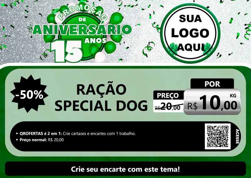 Modelo de Cartaz para Cartaz A4 Horizontal com o tema Promoção de Aniversário - 15 Anos para Pet Shop