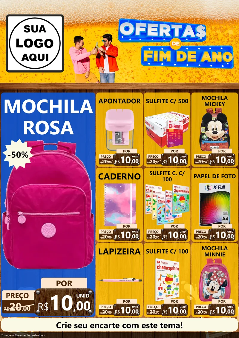 Modelo de Encarte para Encarte A4 Vertical com o tema Ofertas de Fim de Ano para Papelaria