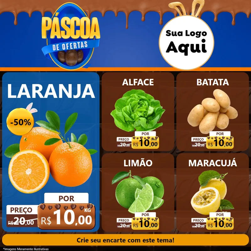 Modelo de Rede Social para Feed Facebook com o tema Páscoa de Ofertas para Hortifrúti