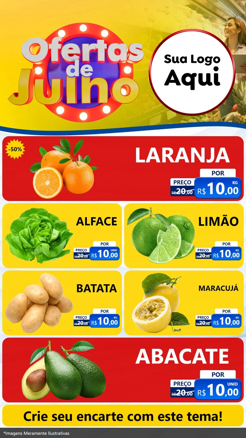 Modelo de TV para TV Vertical com o tema Ofertas de Julho para Hortifrúti