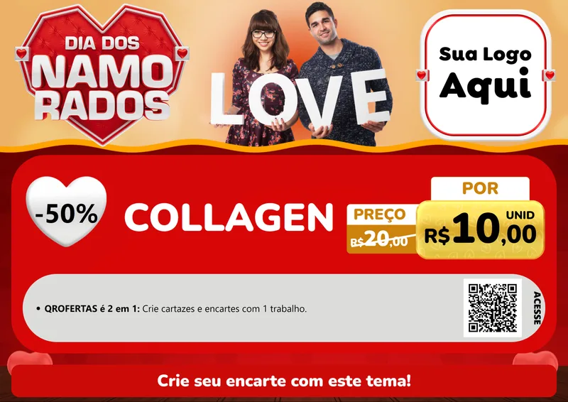Modelo de Cartaz para Cartaz A4 Horizontal com o tema Dia dos Namorados para Suplementos alimentares