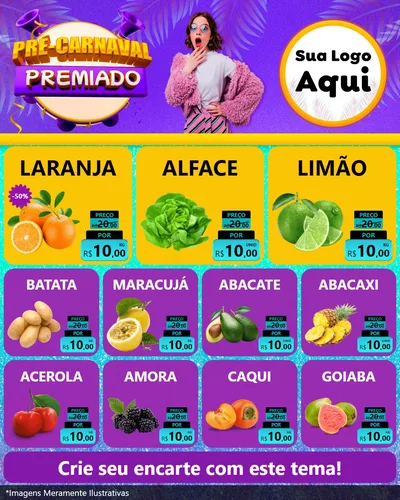 Modelo de Rede Social para Feed Instagram com o tema Pré-Carnaval Premiado para Hortifrúti