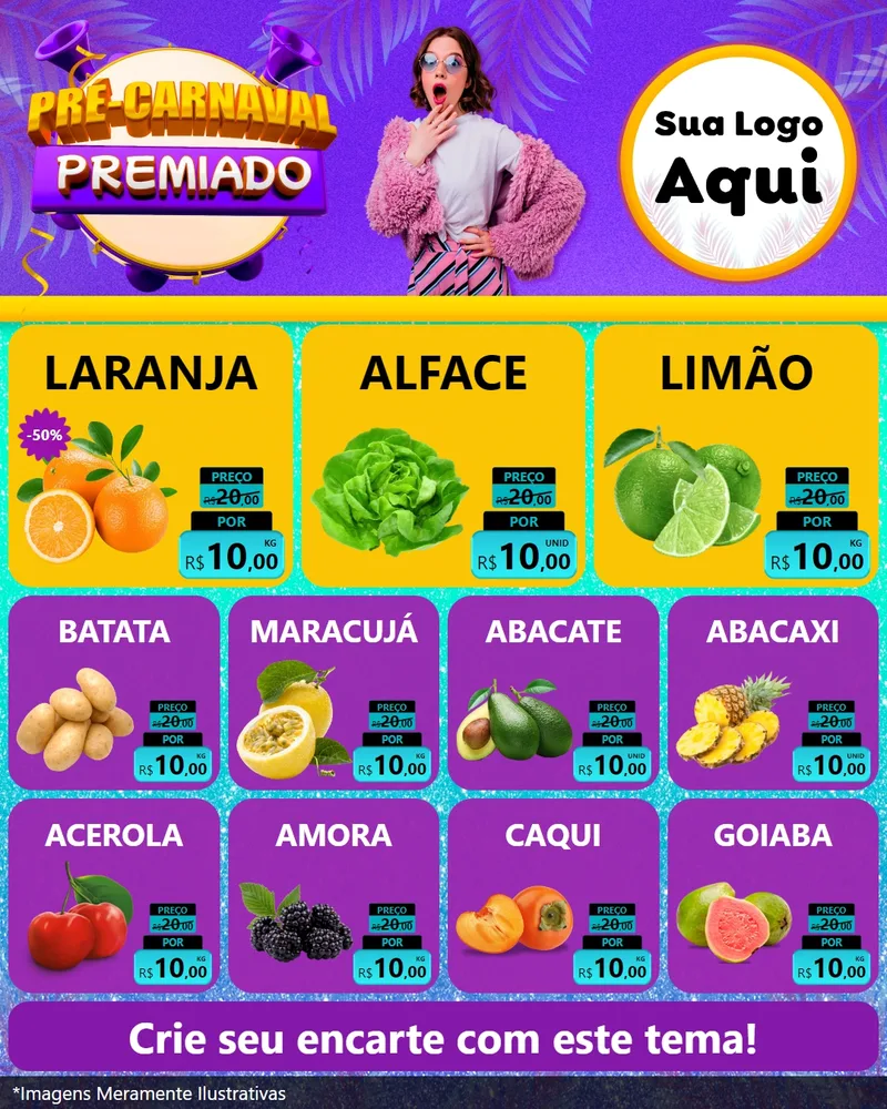 Modelo de Rede Social para Feed Instagram com o tema Pré-Carnaval Premiado para Hortifrúti