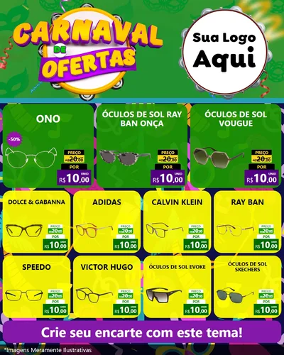Modelo de Rede Social para Feed Instagram com o tema Carnaval de Ofertas para Óticas
