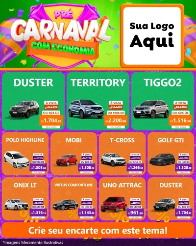 Modelo de Rede Social para Feed Instagram com o tema Pré-Carnaval Com Economia para Concessionaria de Carros