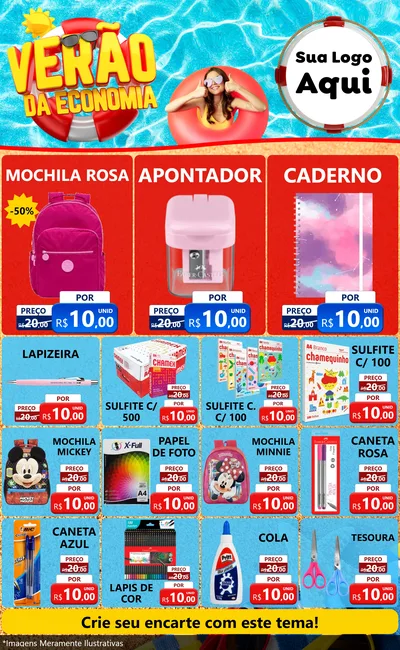 Modelo de Encarte para Encarte Grande com o tema Verão da Economia para Papelaria