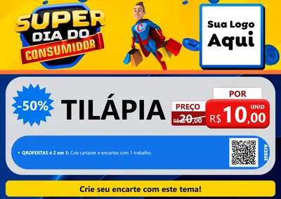 Modelo de Cartaz para Cartaz A4 Horizontal com o tema Super Dia do Consumidor para Peixaria